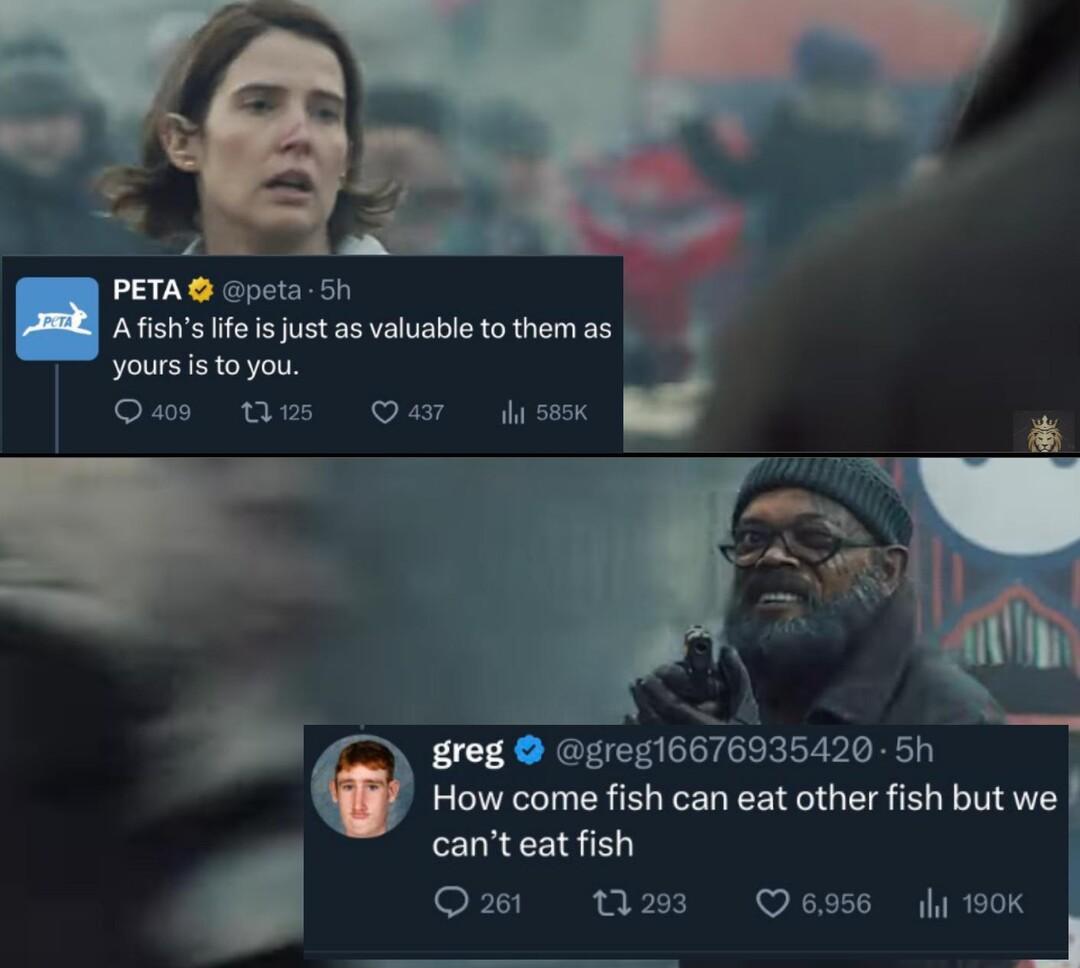 2 PETA peta 5 Afishs fe s just as valuable to them as yours isto you Ouws nwms O How come fish can eat other fish but we cant eatfish Q21 M2 Q6 me Q gregl6676935420 5h