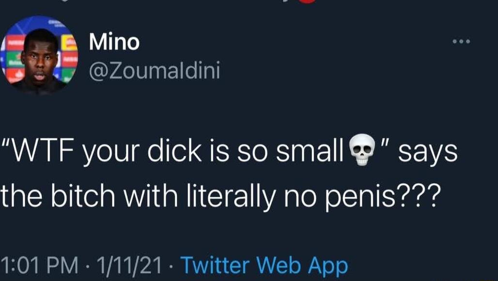 Mino Zoumaldini WTF your dick is so small says the bitch with literally no penis 101 PM 11121 Twitter Web App