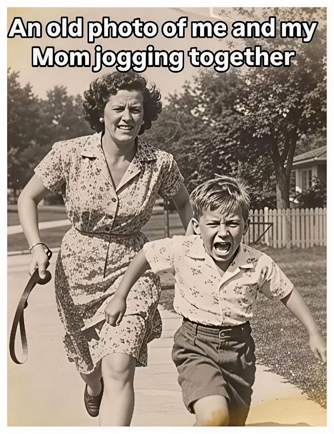 An old photo of me and my Mom jogging together