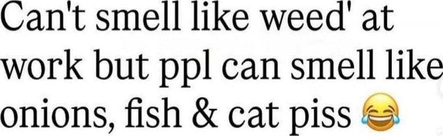 Can't smell like weed at work but ppl can smell like onions, fish & cat piss 😂