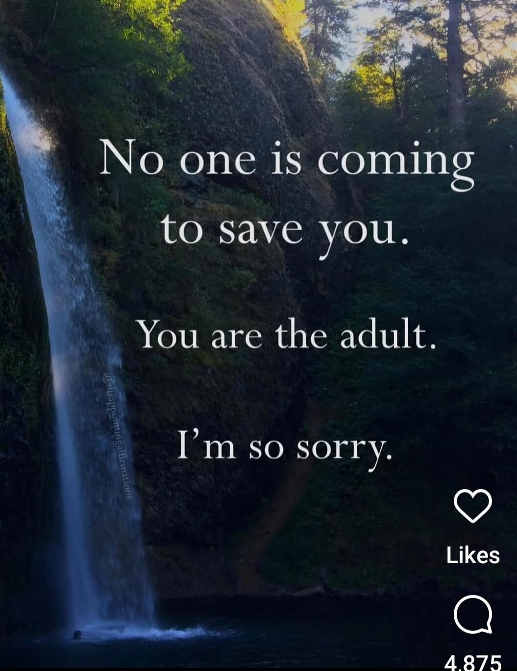 No one is coming to save you. You are the adult. I’m so sorry.