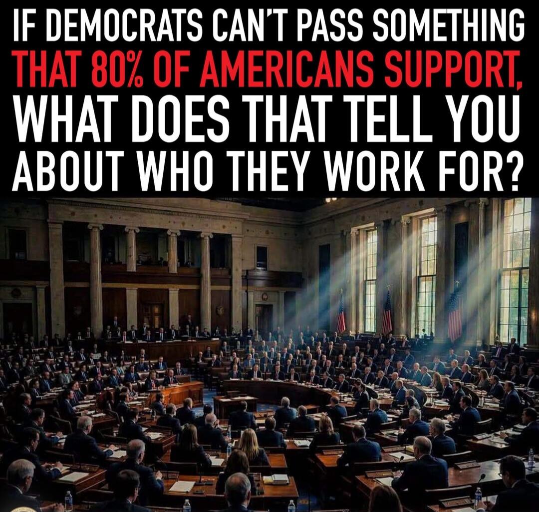 IF DEMOCRATS CAN'T PASS SOMETHING THAT 80% OF AMERICANS SUPPORT, WHAT DOES THAT TELL YOU ABOUT WHO THEY WORK FOR?