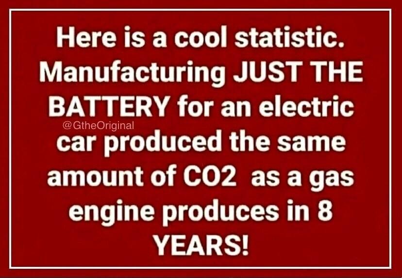 Here is a cool statistic WELTNE T LTy S BATTERY for an electric amliniibduced the same amount of CO2 as a gas engine produces in 8 YEARS