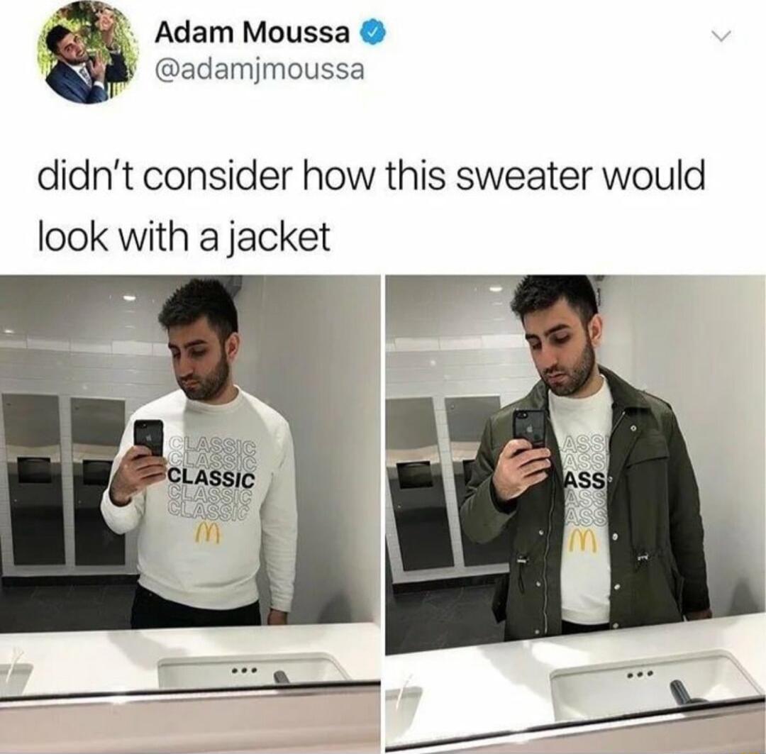 Pao 58 Adam Moussa adamjmoussa didnt consider how this sweater would look with a jacket
