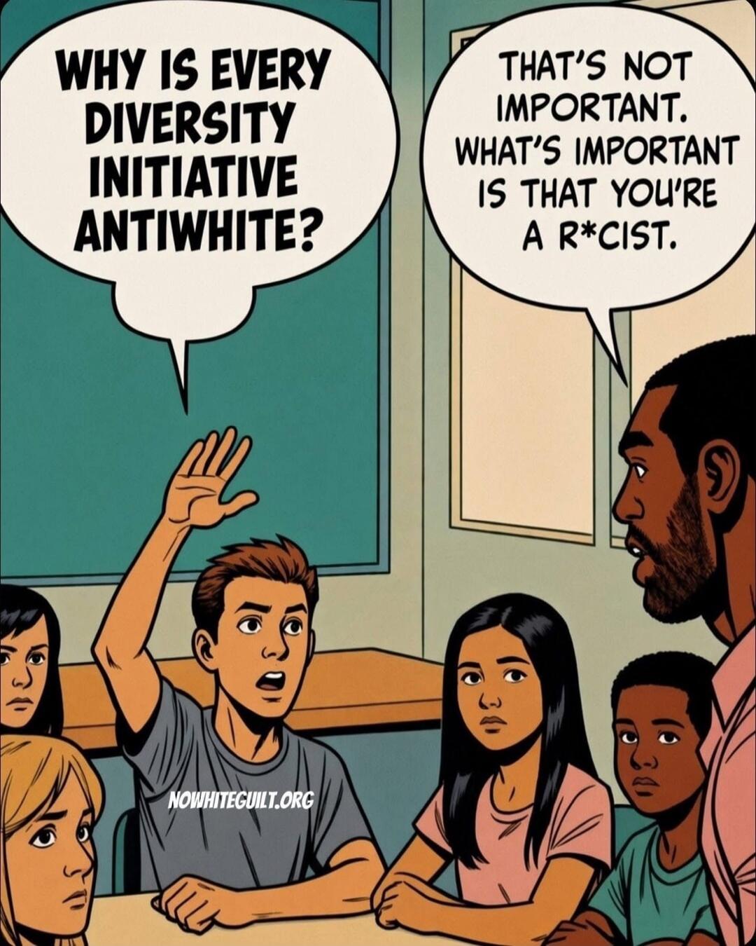 WHY IS EVERY DIVERSITY INITIATIVE ANTIWHITE? THAT'S NOT IMPORTANT. WHAT'S IMPORTANT IS THAT YOU'RE A R*CIST. NOWHITEGUILT.ORG