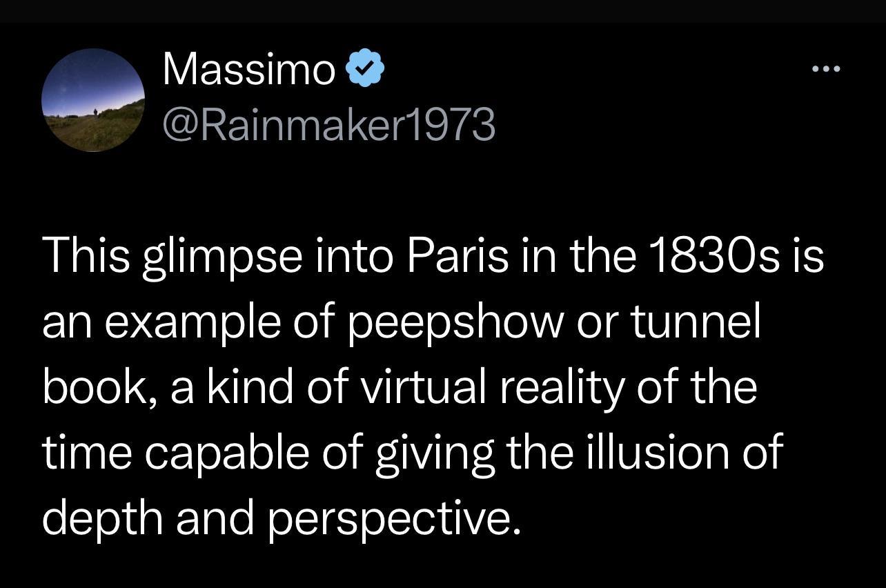 VEESTIE Rainmaker1973 This glimpse into Paris in the 1830s is ELYYET ol Yol FolcteTol lol YR T VIalp book a kind of virtual reality of the time capable of giving the illusion of depth and perspective