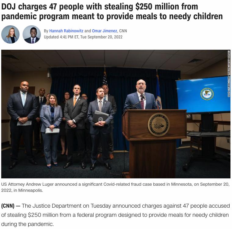 DOJ charges 47 people with stealing 250 million from pandemic program meant to provide meals to needy children GNN The Justice Depar y announced charge of stealing 250 millon from a ederal program designed 10 oy during the pandemic
