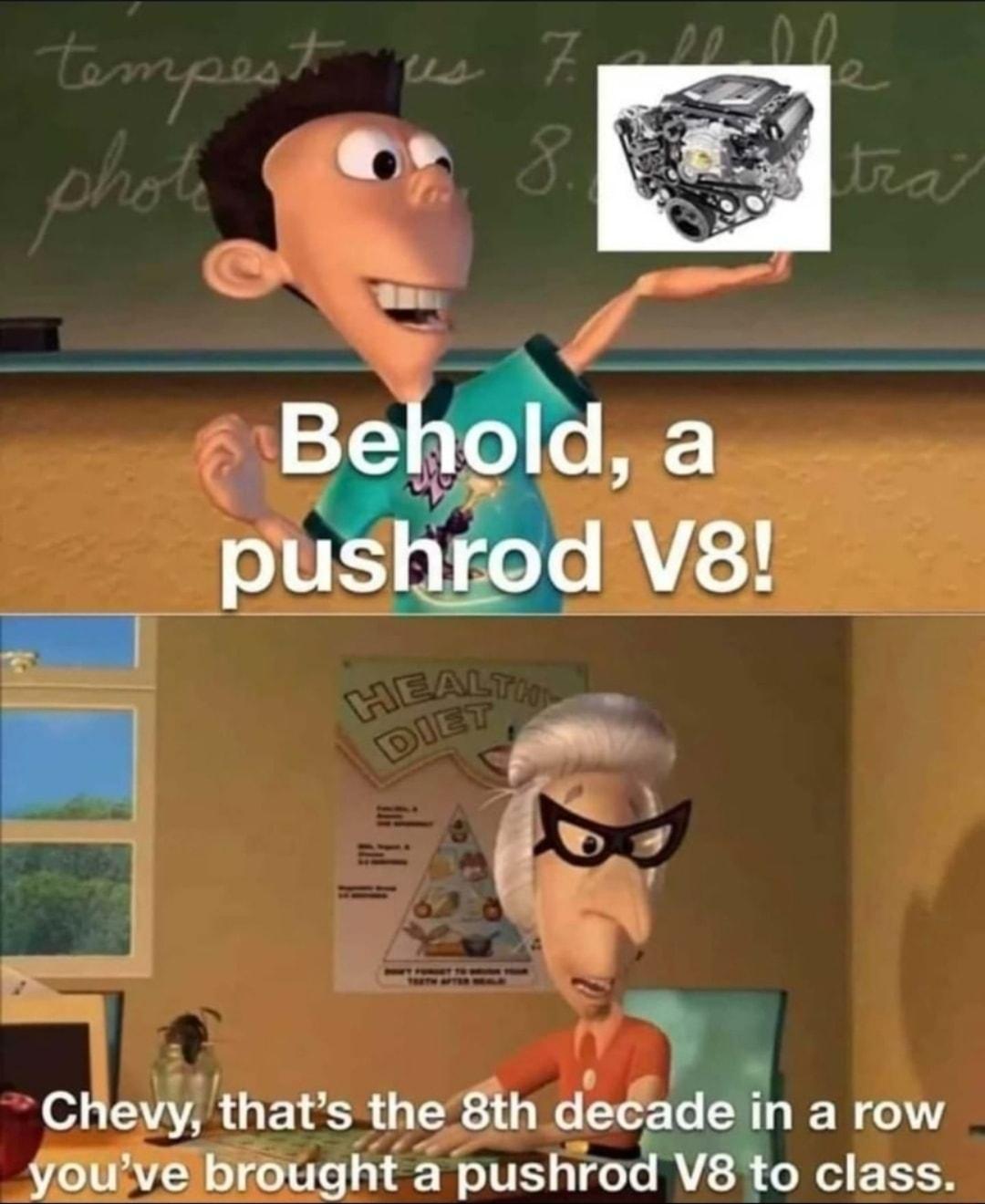 Chevy thats the 8th decade n l o ouve brought a pushrod V8to class