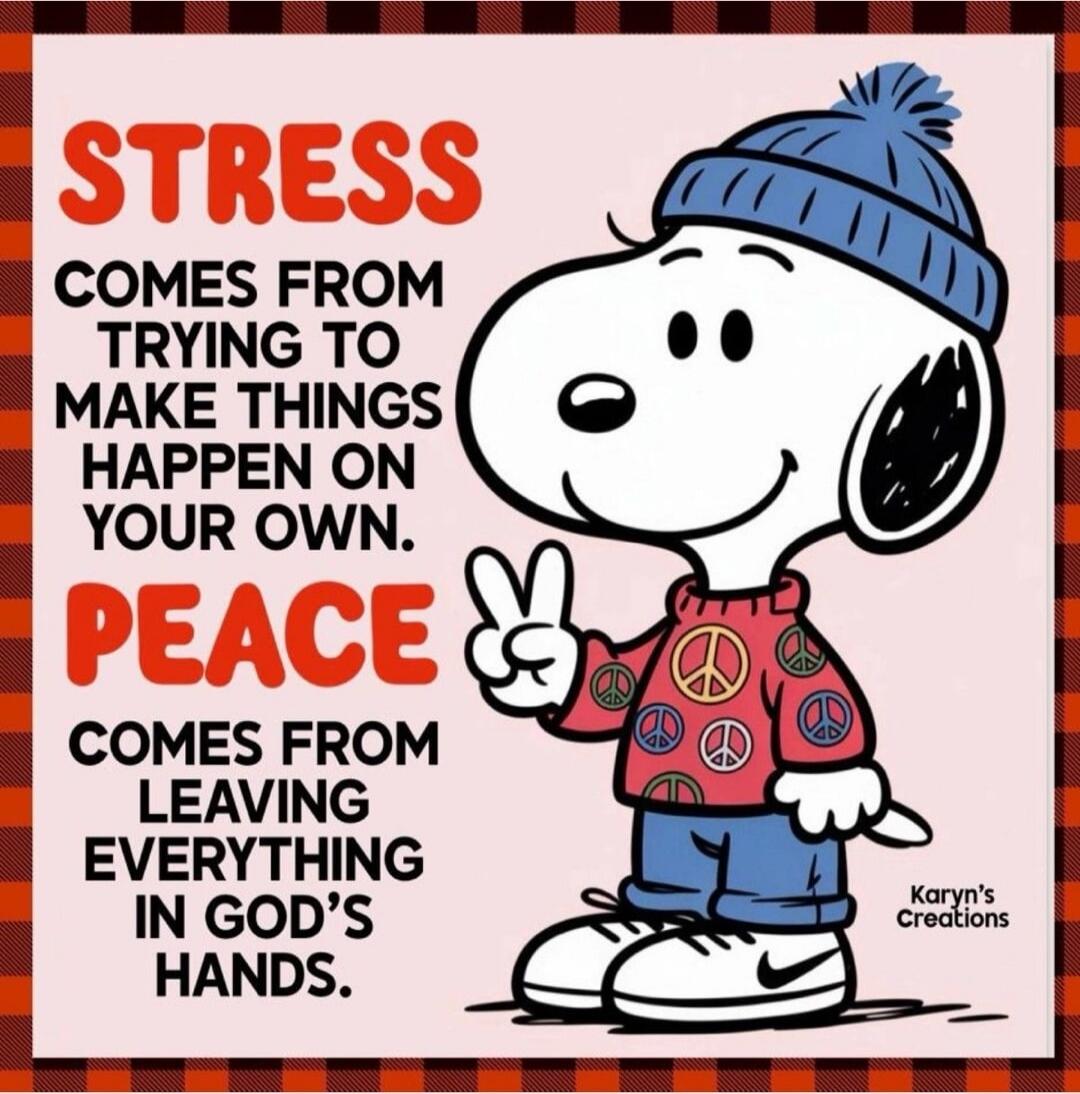 STRESS COMES FROM TRYING TO MAKE THINGS HAPPEN ON YOUR OWN. PEACE COMES FROM LEAVING EVERYTHING IN GOD'S HANDS. Karyn's Creations