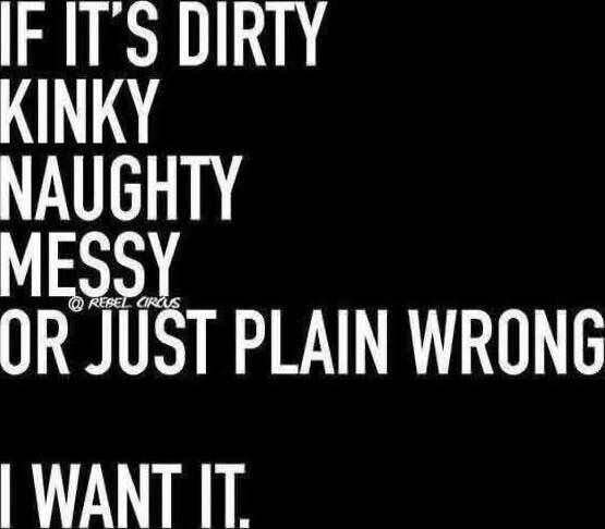 IF IT'S DIRTY KINKY NAUGHTY MESSY FOR JUST PLAIN WRONG I WANT IT.