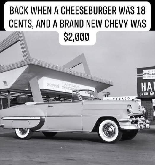 BACK WHEN A CHEESEBURGER WAS 18 CENTS, AND A BRAND NEW CHEVY WAS $2,000