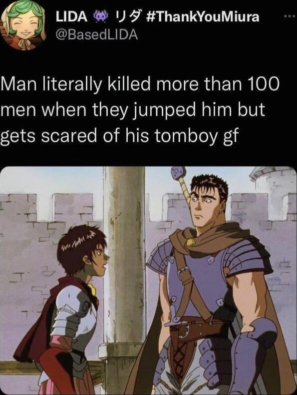 f LIDA 1 ThankYouMiura 2 4 BasedLIDA ERENCIEN AT R leT R aFETale0 men when they jumped him but gets scared of his tomboy gf