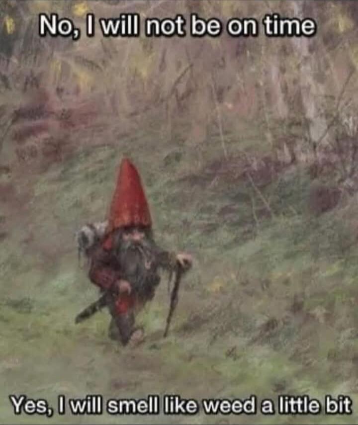 No, I will not be on time
Yes, I will smell like weed a little bit