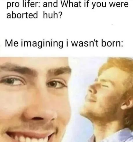 pro liter and What if you were aborted huh Me imagining i wasnt born