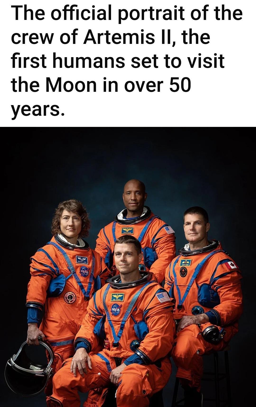 The official portrait of the crew of Artemis Il the first humans set to visit the Moon in over 50