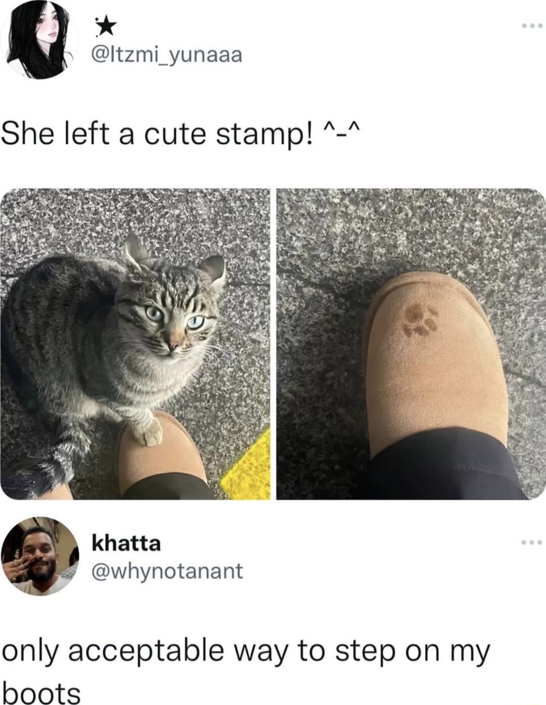 Itzmi_yunaaa She left a cute stamp khatta whynotanant only acceptable way to step on my boots