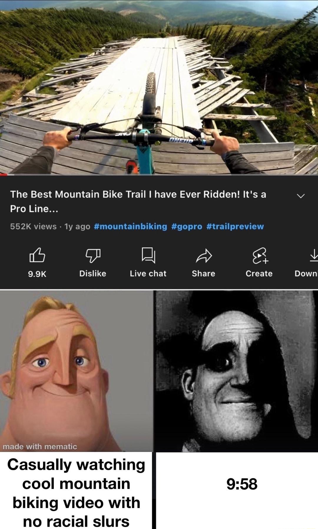 The Best Mountain Bike Trail have Ever Ridden Its a v Pro Line s 1y ago mountainbiking gopro trailpreview e R 09K Disiike Livechat Share Create Down made with mematic Casually watching cool mountain biking video with no racial slurs