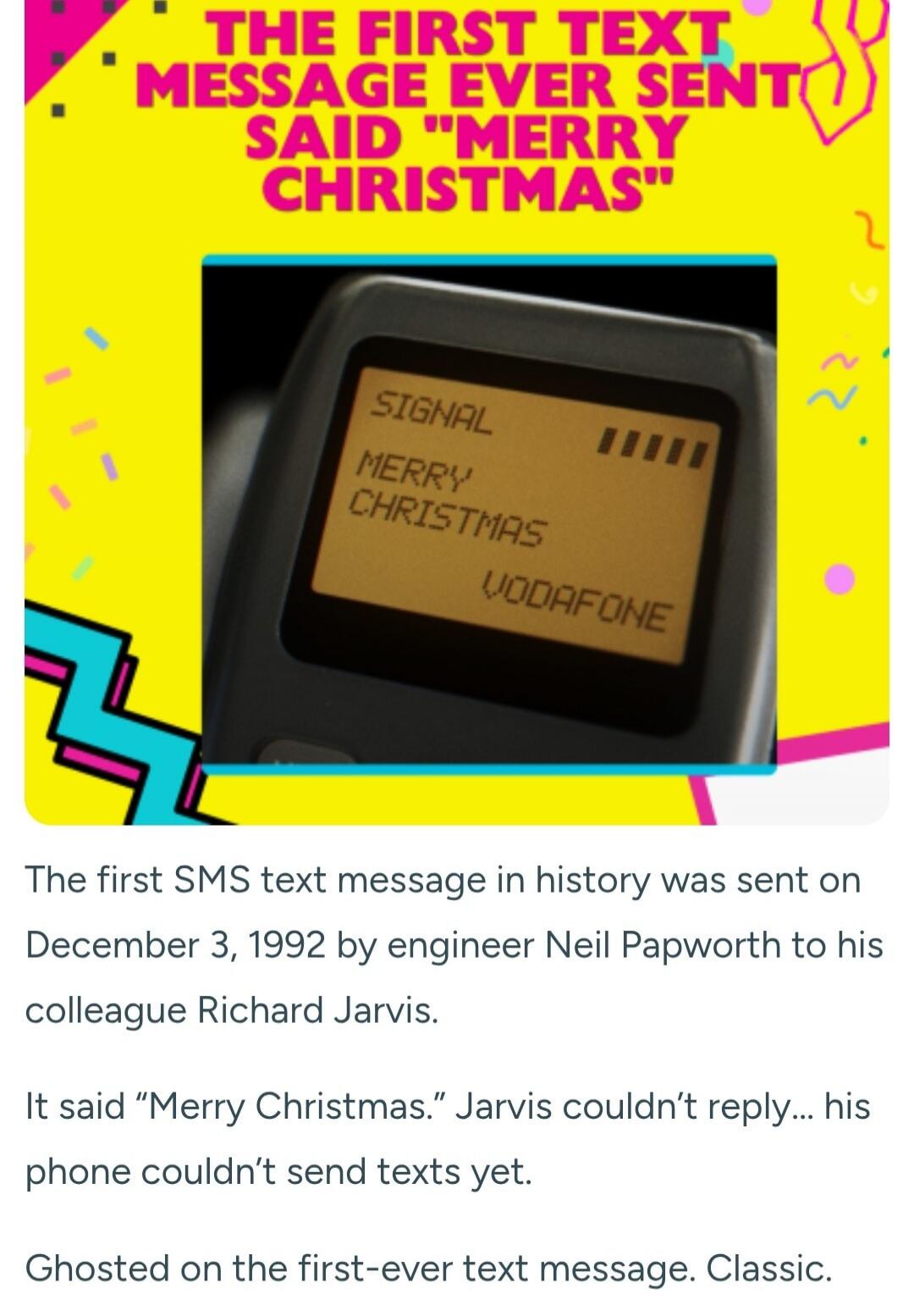 THE FIRST TEXT MESSAGE EVER SENT SAID 