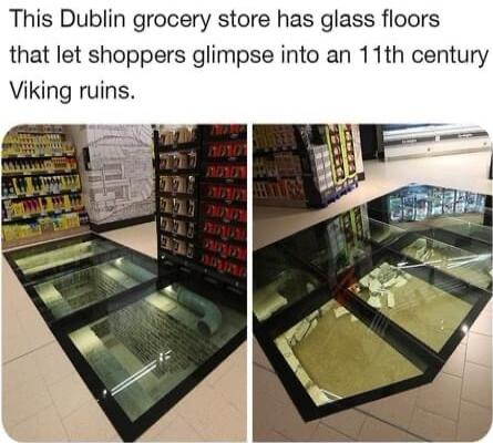 This Dublin grocery store has glass floors that let shoppers glimpse into an 11th century Viking ruins