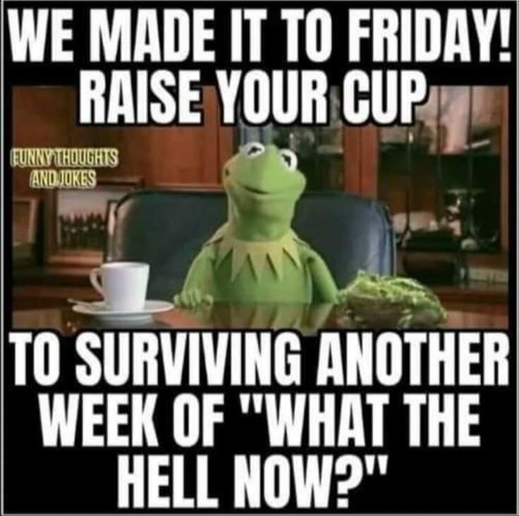 WE MADE IT TO FRIDAY! RAISE YOUR CUP TO SURVIVING ANOTHER WEEK OF 