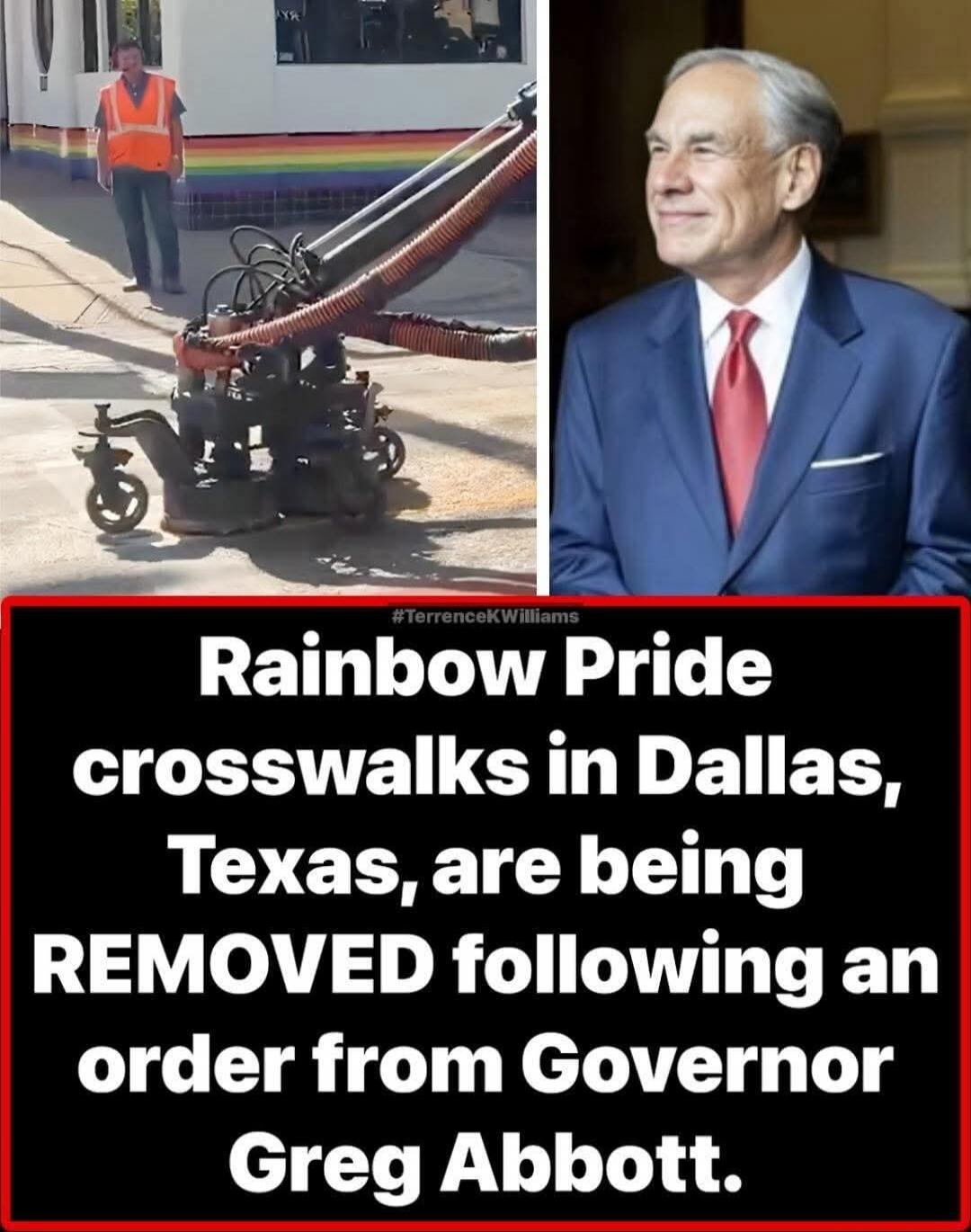 Rainbow Pride crosswalks in Dallas, Texas, are being REMOVED following an order from Governor Greg Abbott.