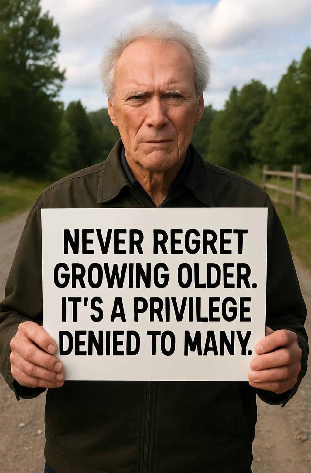 NEVER REGRET GROWING OLDER. IT'S A PRIVLEGE DENIED TO MANY.
