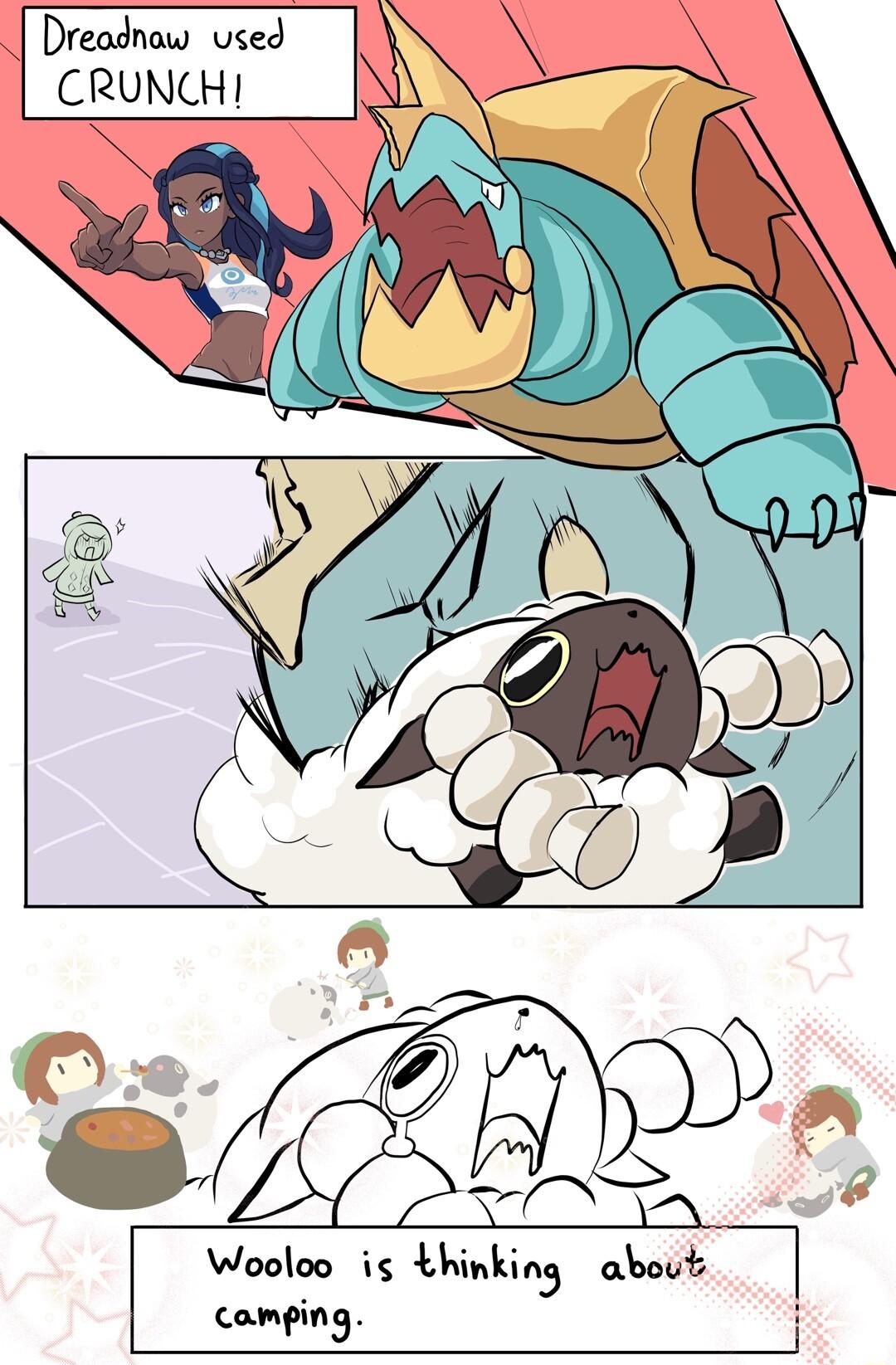 Dreadnaw used CRUNCH Wooloo is Lhinking about camping I