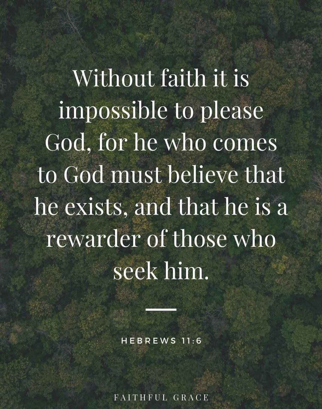 Without faith it is impossible to please God, for he who comes to God must believe that he exists, and that he is a rewarder of those who seek him. Hebrews 11:6. Faithful Grace