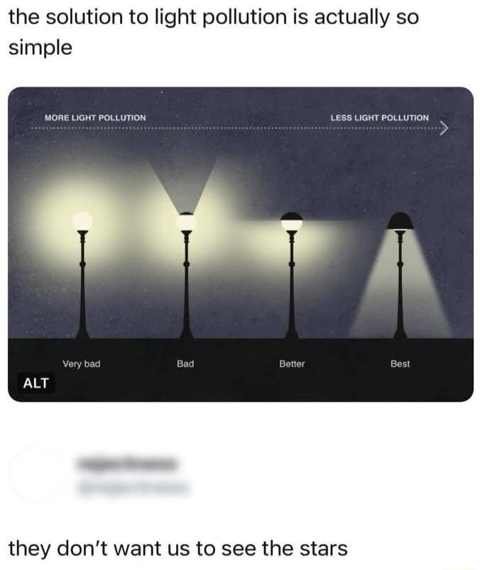 the solution to light pollution is actually so simple they dont want us to see the stars