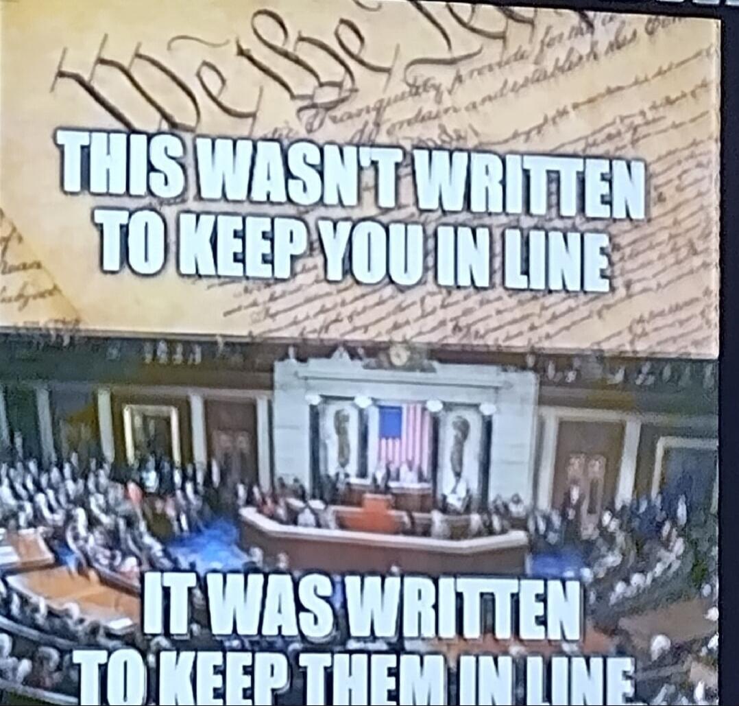 We the People. THIS WASN'T WRITTEN TO KEEP YOU IN LINE. IT WAS WRITTEN TO KEEP THEM IN LINE.