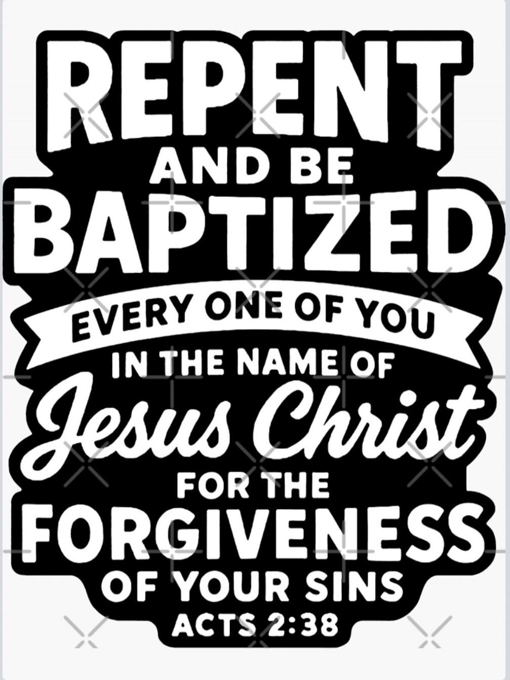 REPENT AND BE BAPTIZED EVERY ONE OF YOU IN THE NAME OF Jesus Christ FOR THE FORGIVENESS OF YOUR SINS ACTS 2:38