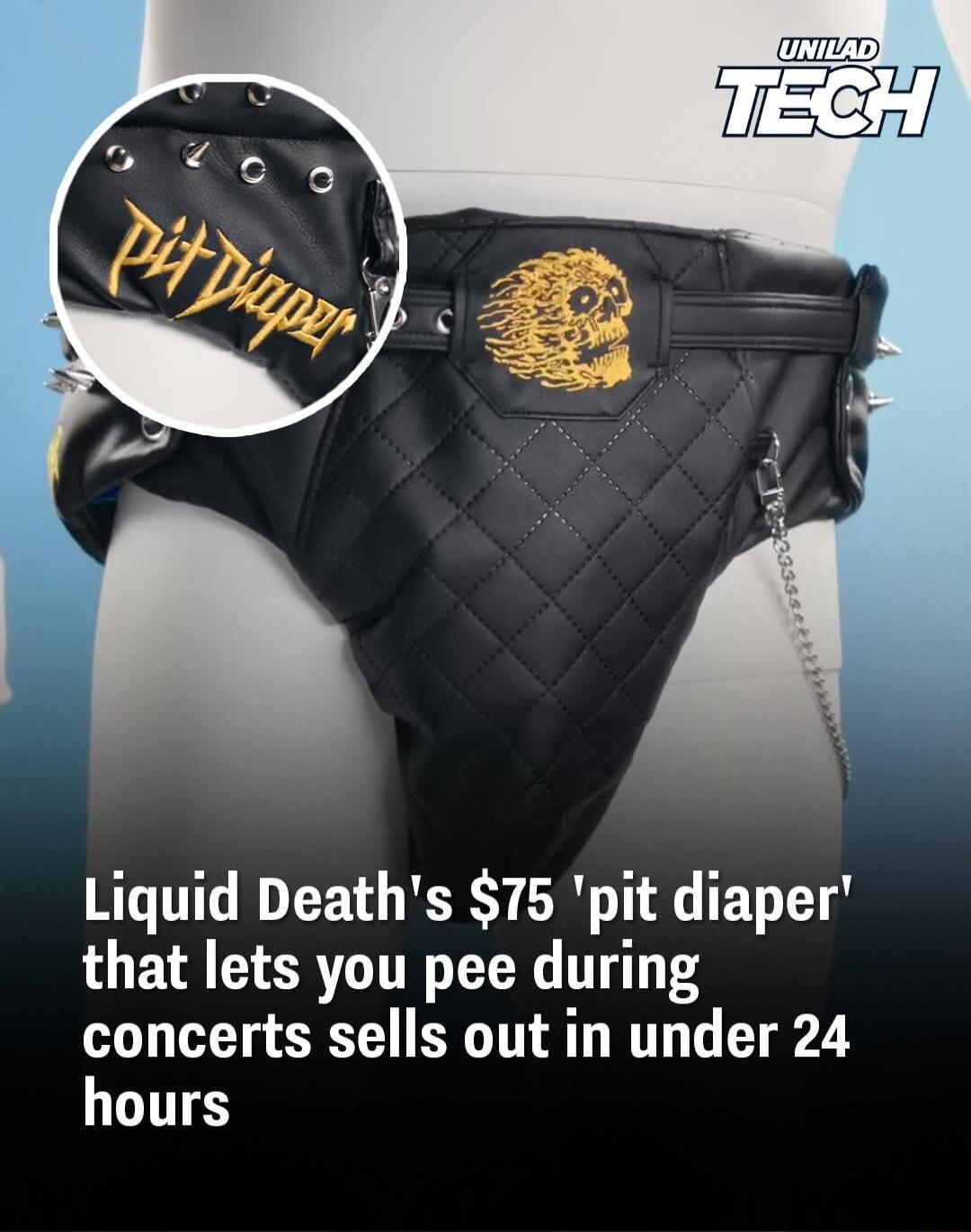 Liquid Deaths 75 pit diaper that lets you pee during concerts sells out in under 24 LTS