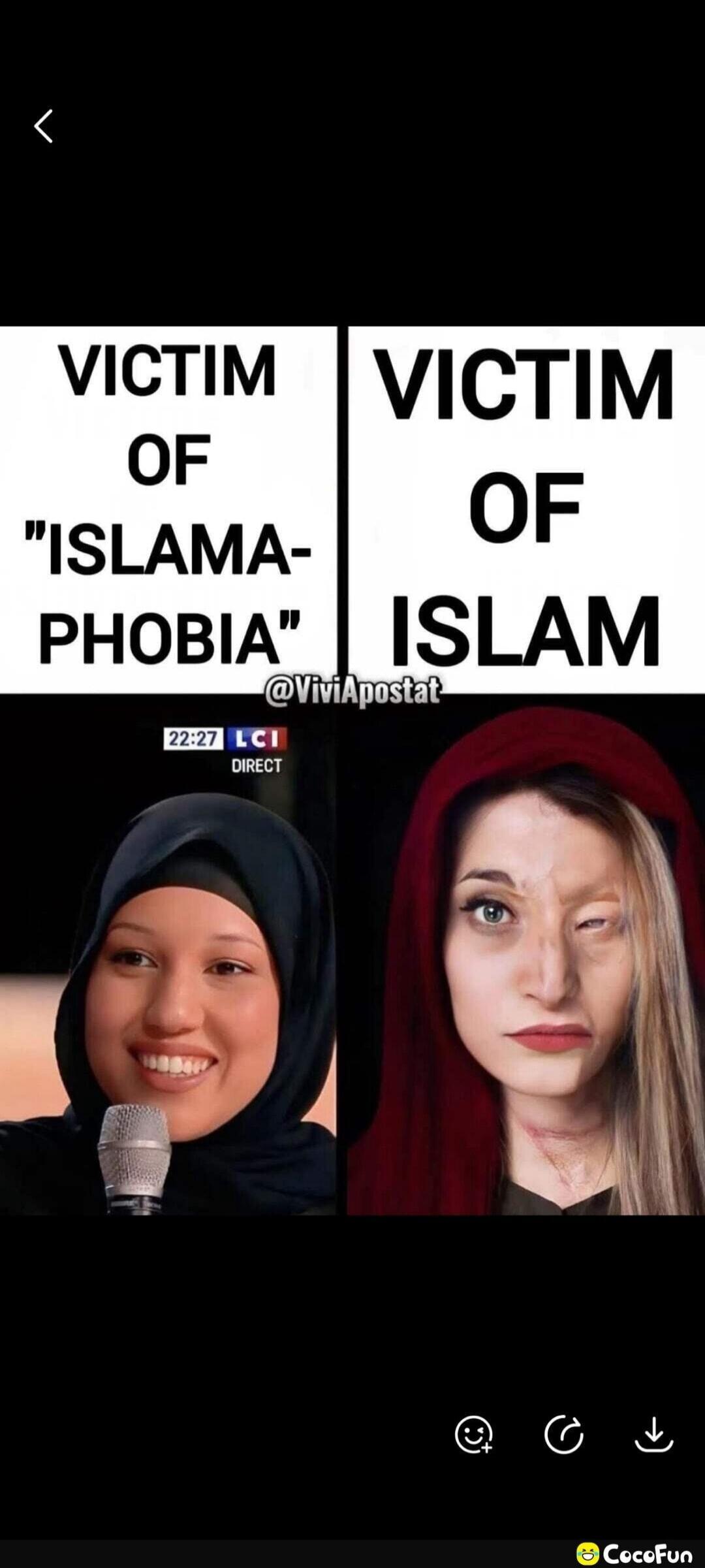 VICTIM OF ISLAMOPHOBIA @ViviApostat 22:27 LCI DIRECT VICTIM OF ISLAM