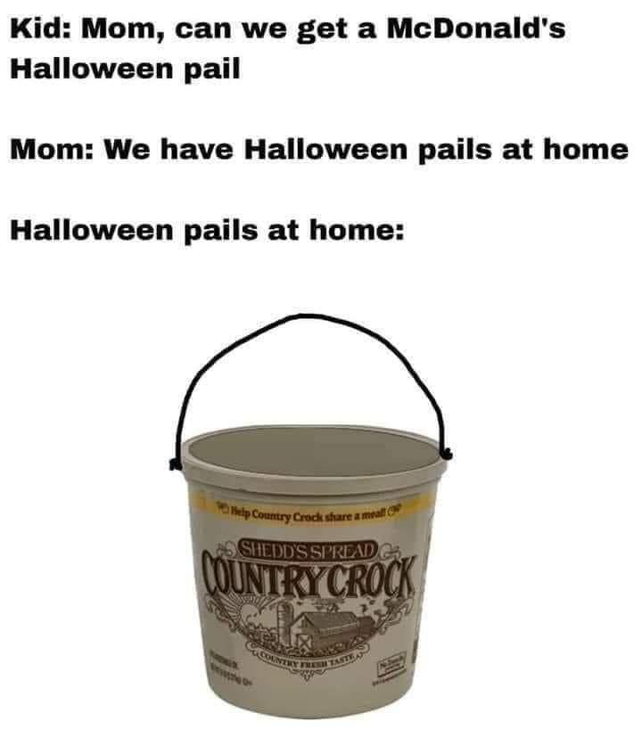 Kid Mom can we get a McDonalds Halloween pail Mom We have Halloween pails at home Halloween pails at home