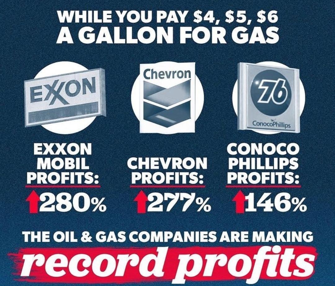 WHILE YOU PAY 4 S5 6 YT AR Ko o JcT V 268 EXXON CONOCO MOBIL CHEVRON PHILLIPS PROFITS PROFITS PROFITS 280 277 146 THE OIL GAS COMPANIES ARE MAKING record prots