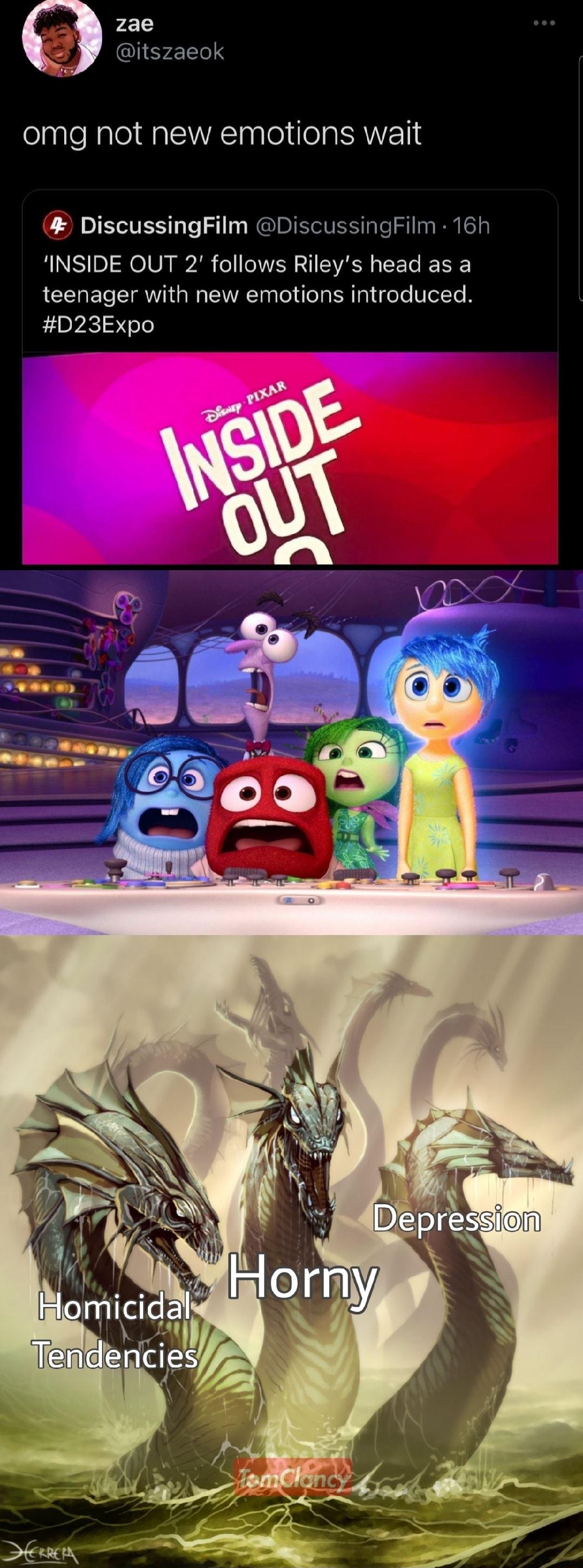 zae 2 QUEFEEDIS omg not new emotions wait DiscussingFilm DiscussingFilm 16h INSIDE OUT 2 follows Rileys head as a teenager with new emotions introduced D23Expo