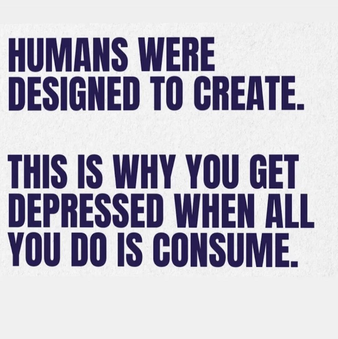 Humans were designed to create. This is why you get depressed when all you do is consume.