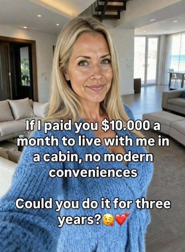 If I paid you $10.000 a month to live with me in a cabin, no modern conveniences. Could you do it for three years?