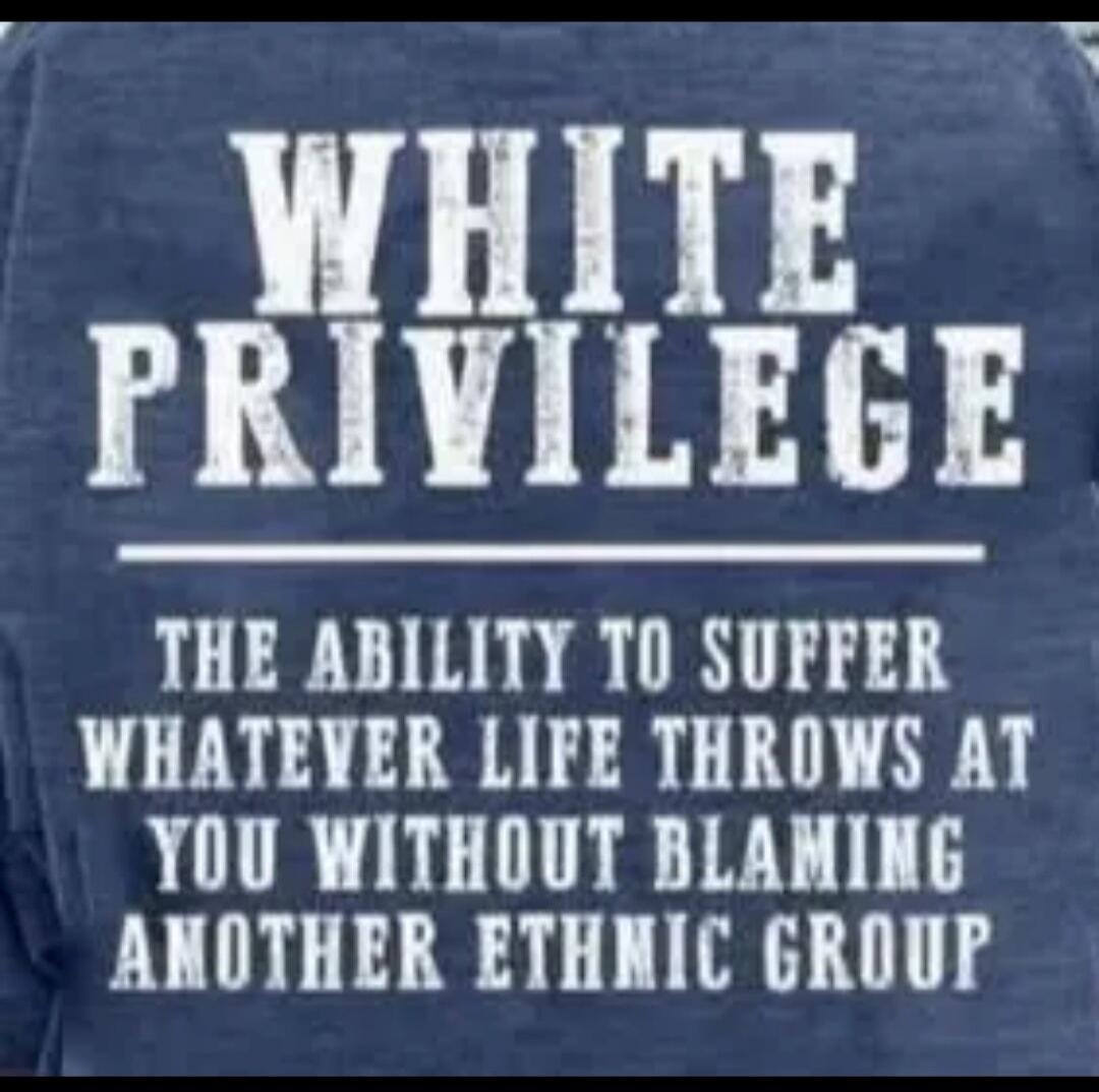 WHITE PRIVILEGE THE ABILITY TO SUFFER WHATEVER LIFE THROWS AT YOU WITHOUT BLAMING ANOTHER ETHNIC GROUP
