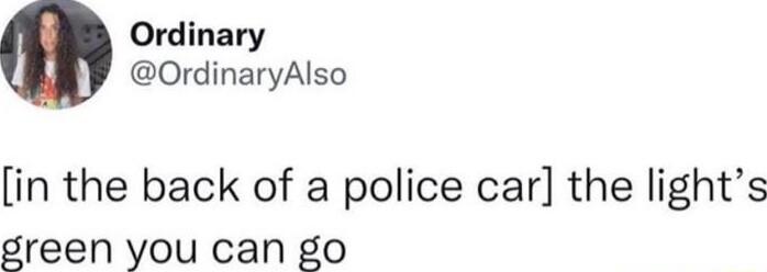 Ordinary OrdinaryAlso in the back of a police car the lights green you can go