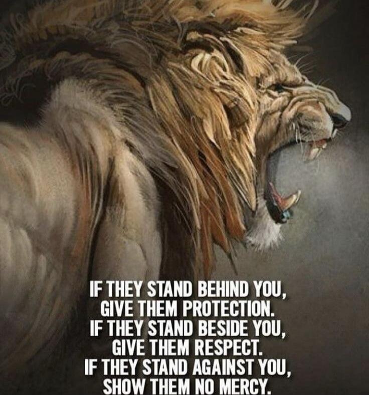 IF THEY STAND BEHIND YOU, GIVE THEM PROTECTION. IF THEY STAND BESIDE YOU, GIVE THEM RESPECT. IF THEY STAND AGAINST YOU, SHOW THEM NO MERCY.