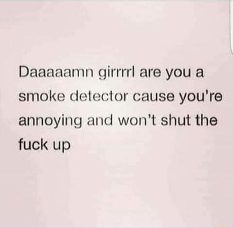 Daaaaamn girrrrl are you a smoke detector cause youre annoying and wont shut the fuck up