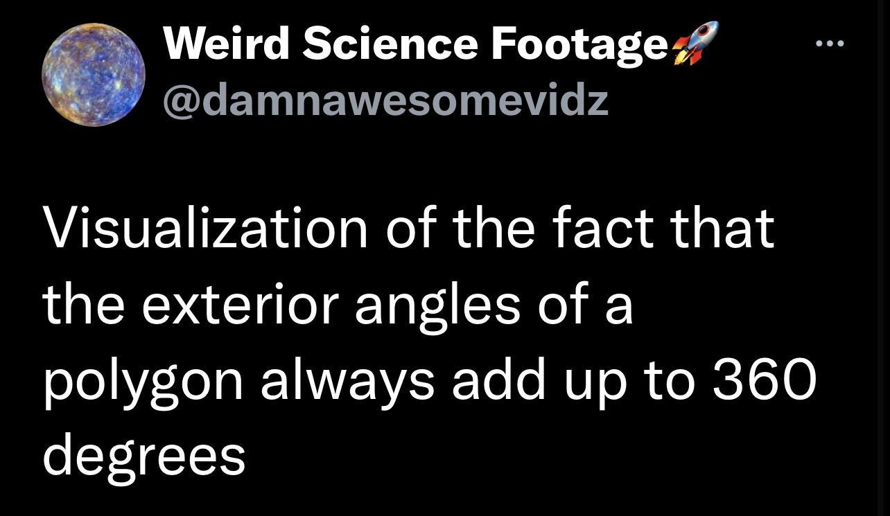 Weird Science Footage LET LWL T TV e P2 Visualization of the fact that the exterior angles of a 1e1Y7L I I NWVENETe o VT o R e R 151 0 oF T1