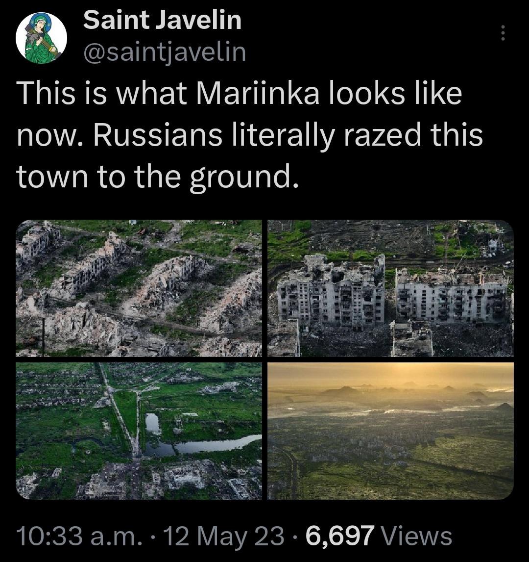 EETNSEVEIT ANGEETNEIEI This is what Mariinka looks like ANV ERNCETE A EP4Te Rl town to the ground LA 1033 am 12 May 23 6697 Views