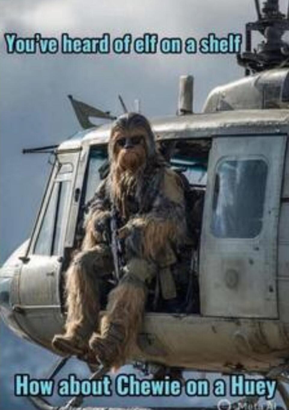 You've heard of elf on a shelf
How about Chewie on a Huey
