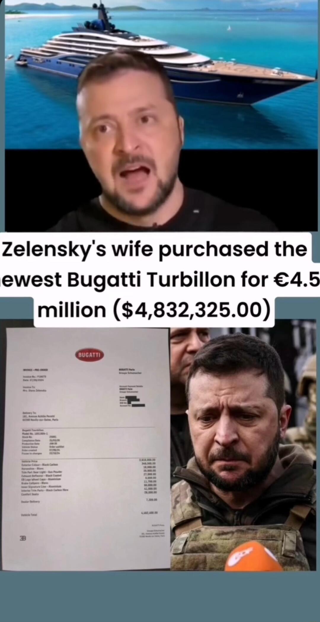 Zelenskys wife purchased the ewest Bugatti Turbillon for 45 million 483232500