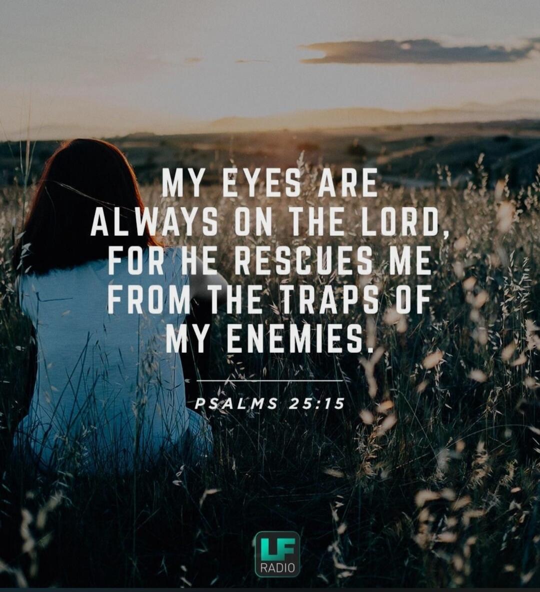 MY EYES ARE ALWAYS ON THE LORD, FOR HE RESCUES ME FROM THE TRAPS OF MY ENEMIES PSALMS 25:15