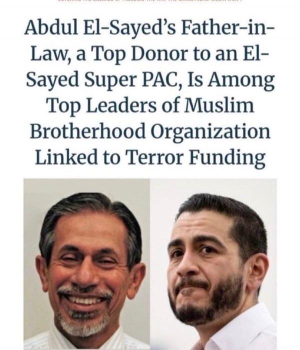 Abdul El-Sayed's Father-in-Law, a Top Donor to an El-Sayed Super PAC, Is Among Top Leaders of Muslim Brotherhood Organization Linked to Terror Funding