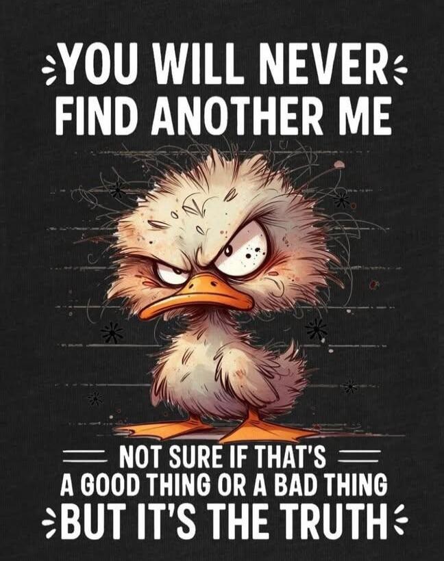 YOU WILL NEVER FIND ANOTHER ME NOT SURE IF THAT'S A GOOD THING OR A BAD THING BUT IT'S THE TRUTH