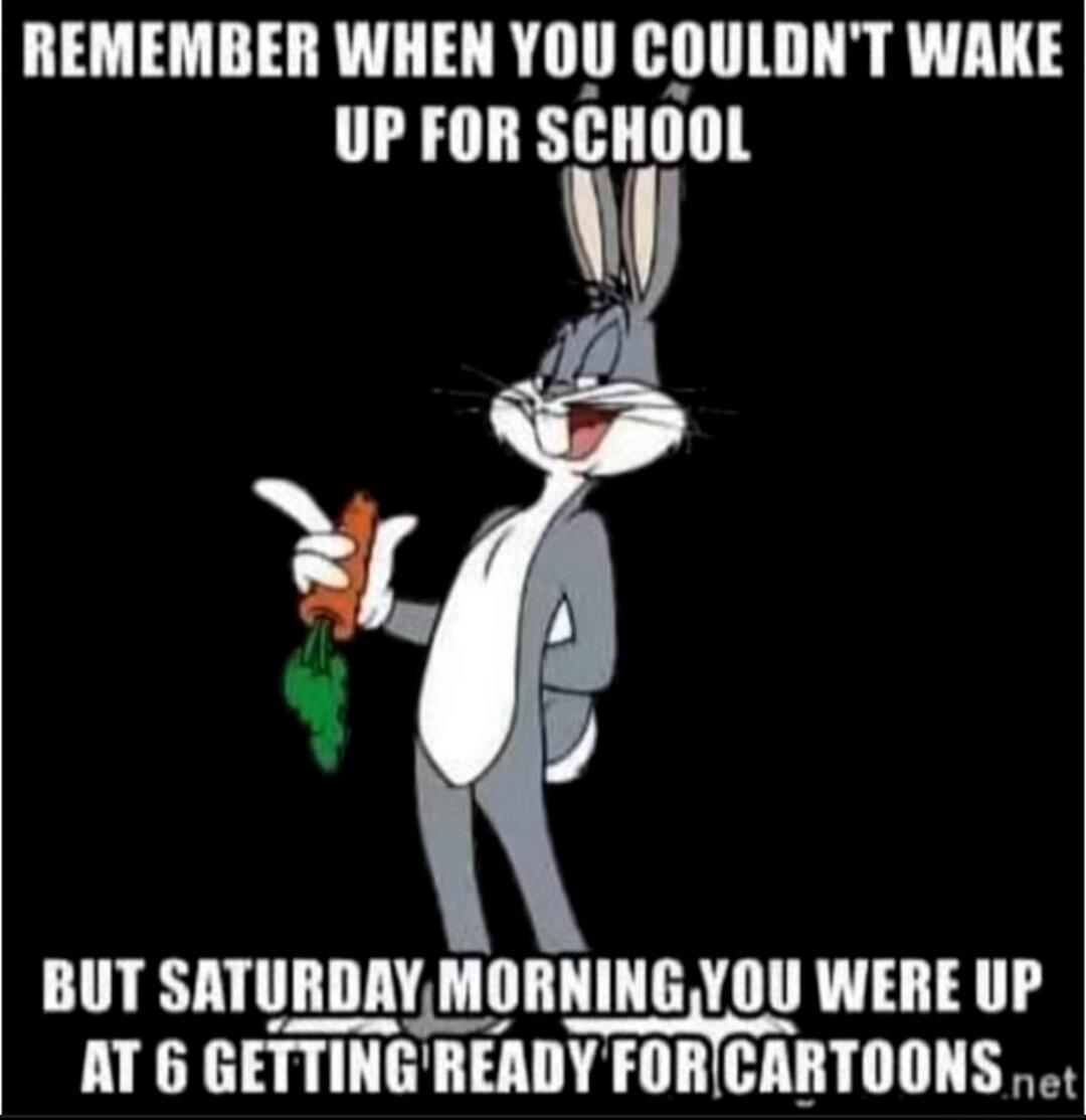 REMEMBER WHEN YOU COULDN'T WAKE UP FOR SCHOOL BUT SATURDAY MORNING YOU WERE UP AT 6 GETTING READY FOR CARTOONS